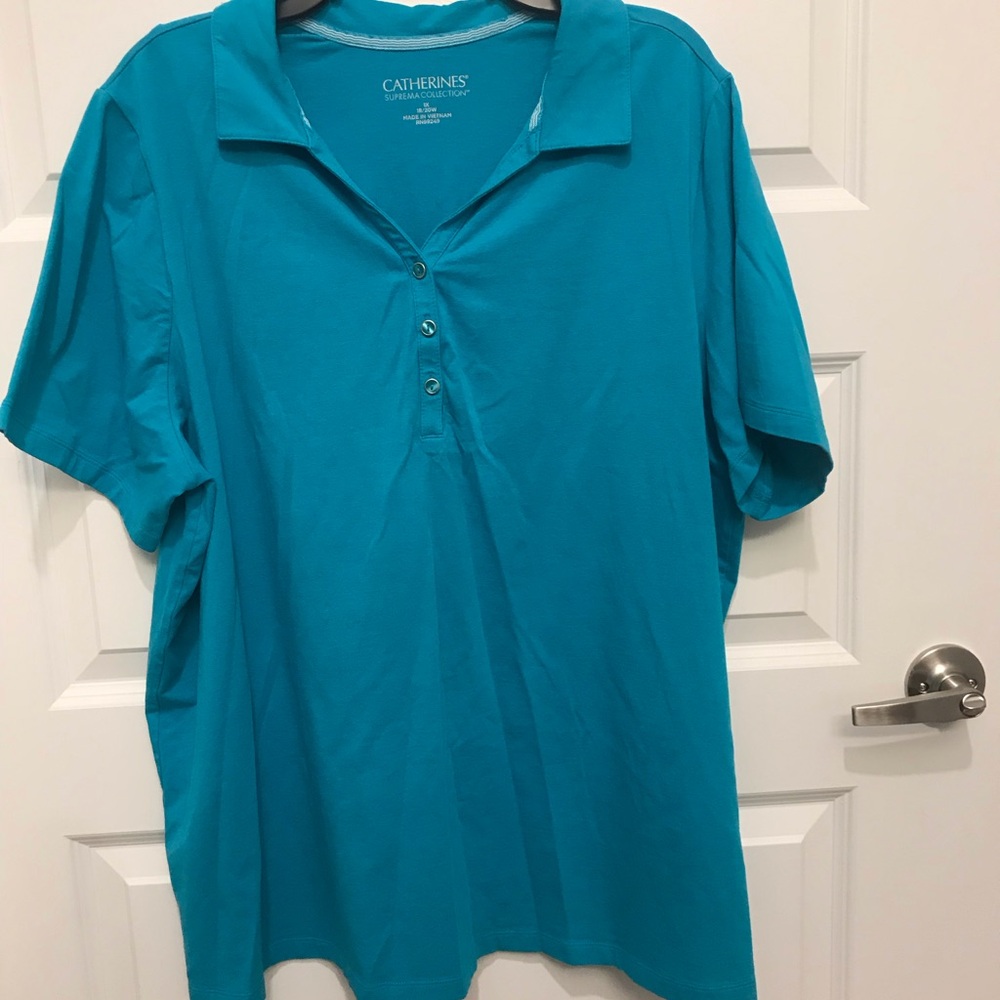 Cute *Turquoise* Catherines Polo Shirt Womens 1X 18/20W  Suprema Collection!